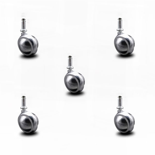 2 Inch Bright Chrome Ball Caster - 7/16 Inch Grip Ring Stem - SCC, 5PK